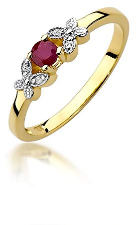 MARKO Verlobungsring Damen Goldring mit 0.15 Karat Rubin und 0.02 Karat Diamanten- Gold Verlobungsring - 14 K Gold 585 - Goldring für Frauen