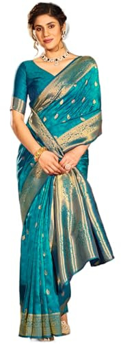 SWORNOF Damen Kanjivaram Banarasi Saree Patola Sari, FIROZY, Einheitsgr��e