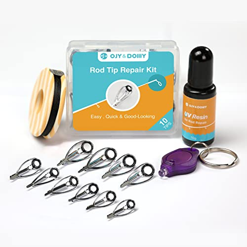OJY & DOIIIY Angelrutenspitzen-Reparatur-Set mit Kleber, komplettes Zubehör für Angelrutenspitze, Ersatz mit Angelruten-Epoxid, Ösen und Wickelfaden