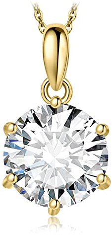 JewelryPalace Collar Plata Mujer con 3ct Moissanita Corte Redonda, Solitario Colgante Clásico Oro 14k Diamante Simulado, Collar Niña en Cadena 45cm Piedra Preciosa Brillante, Conjunto Joyas para Novia