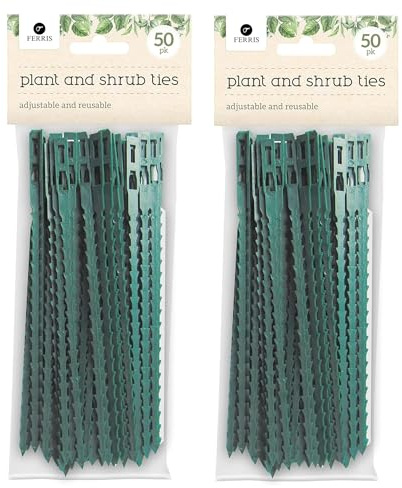 FERRIS | Ultra-Strong Garden Plant Ties for Climbing Plants | Flexible & Reusable Heavy Duty Green Shrub Ties | Multi-Purpose Use on Indoor & Outdoor Garden Plants and Trees (100, Green)