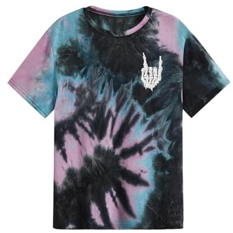 Verdusa Men's Tie Dye Short Sleeve Round Neck Tee Top Black Purple XL