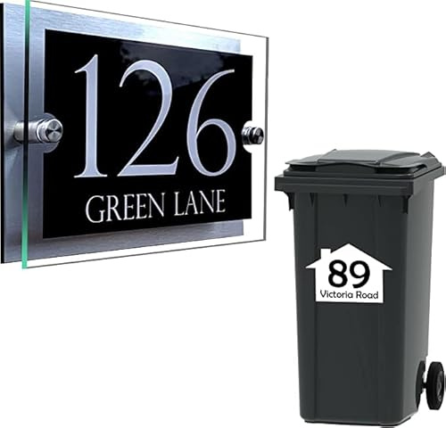 House Numbers Plaques Door Signs Numbers Street Names + 4X Bin Numbers Wheelie Bin Number Customised