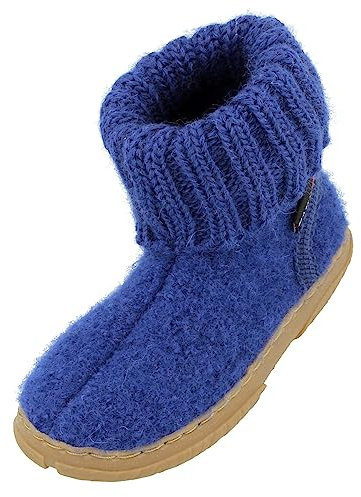 HAFLINGER Fidelius Toni - Zapatos de cabaña infantiles de lana con suela de goma y cuello, Ink 75, 32 EU