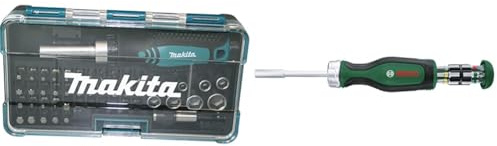 Makita Ratschen und Bit-Set 47-teilig, B-36170 & Bosch Ratschenschraubendreher mit Bit Magazin, 12-teilig