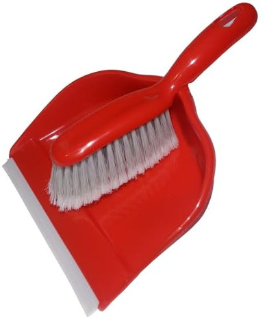 Kehrschaufel-Set mit Handbürste/Kehrschaufel mit Gummirand und kleiner Reinigungsbürste zur Reinigung im Haus, Auto, Büro, Camping/Handbesen und Handkehrschaufel (rot)