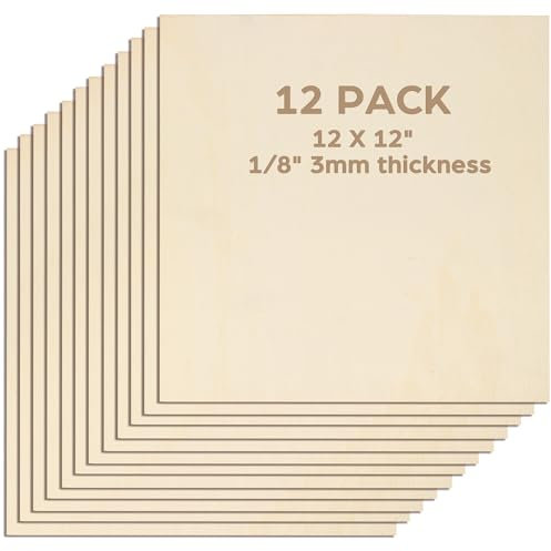 LotFancy Hojas de tilo para manualidades, paquete de 12, 12 x 12 x 1/8 pulgadas, hojas de madera contrachapada de 3 mm de grosor, tableros de madera cuadrados sin terminar para corte y grabado láser,