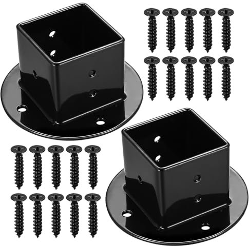 2 Pcs Deck Post Bases, 2 x 2 Inch Fence Post Brackets Anchors, Fence Post Support Bolt Down, Fence Post Anchors, Black Fence Post Holder Support Base for Square Wooden Posts, Mailboxes, Railings