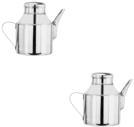 HEMOTON 2 Pièces Pot De Sauce Casserole D'huile D'olive Récipient En Acier Avec Couvercle Pot à Huile En Inox Bac à Graisse De Distributeurs D'huile Le Vinaigre Métal Liquide