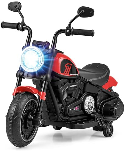 GYMAX Kids Ride On Motorcycle, 6V Children Electric Motorbike with Training Wheels, Headlight, High/Low Speed & Soft Start, Toddlers Motor Bike for Indoor Outdoor (Red)