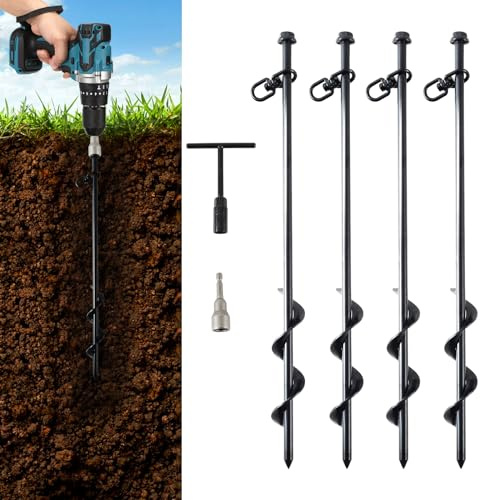 Rdutuok Juego de 4 Estacas de Suelo para Trámpolin de 40 cm, Ancla de Trámpolin, Ancla de Tierra, Kit de Anclaje para Trámpolin de Alta Resistencia con Adaptador para Columpio, Pabellón, Carpa de