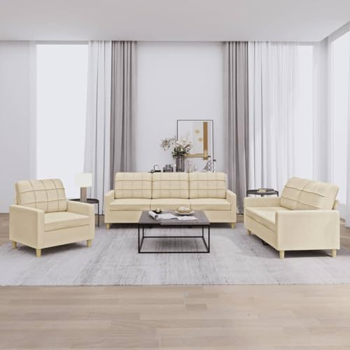 ZEYUAN 3-TLG. Sofagarnitur mit Kissen Creme Stoff, Sofa Mit Relaxfunktion, Couchgarnitur, Wohnzimmer Sofa, Couch, Sofa Set 3201244