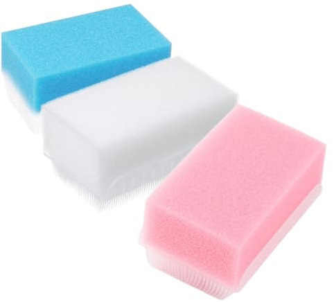 FOYTOKI 3pcs Baby Bathing Brush and Sensory Scrubber Set, Soft Sponge Brushes in White, Pink, and Blue for Cradle Cap Treatment and Newborn Bath Care