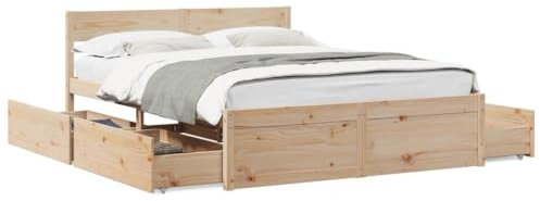 ZEYUAN Massivholzbett mit Schubladen 160x200 cm Kiefer, Bett, Jugendbett, Schlafzimmer Bett, Bed Frame - 3282342