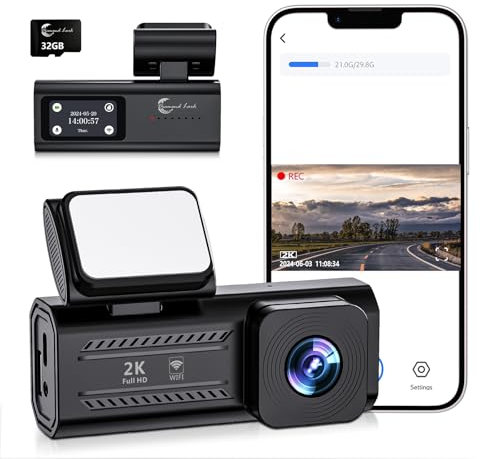 Diamond Lark 2K Front Dash Cam with WiFi, 1440P Car Camera Dashcam with 32GB SD Card, 1.47” LCD Screen, APP Control, 170°Wide Angle, 24H Parking Mode, G-sensor, Loop Recording, Detachable Bracket
