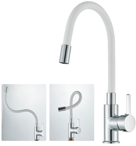 Llffssdg Grifo de cocina flexible blanco con caño giratorio y flexible: alta presión, giratorio 360°, ahorro de agua