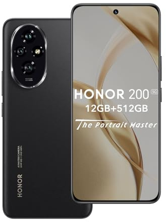 HONOR 200 5G Smartphone 12GB 512GB, 120Hz 6.7' AMOLED, Snapdragon 7 Gen 3, 5200mAh Akku, Triple 50 MP Kamera, Android 14, Dual SIM, NFC, Schwarz (ohne Ladegerät)