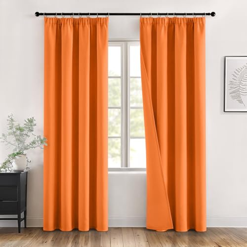 MIULEE Tende Oscuranti per Interni con Fettuccia L 140 x A 260 cm, Tenda Arancione Soggiorno Moderne 2 pezzi, Tenda per Finestra Termica Isolante,Tende Oscurante Finestra Camera da Letto Salotto