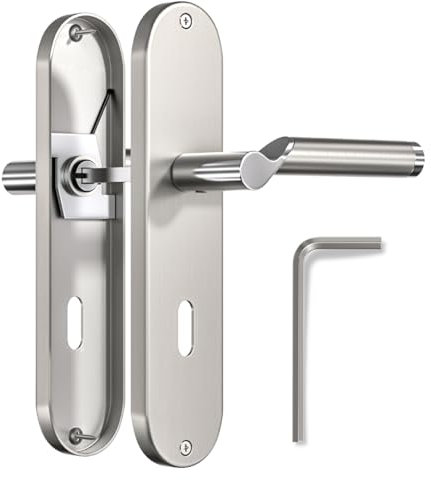 Bwintech 1 set 72mm classic zinc door handles on rosette with fittings, suitable for bedroom, front door, wooden door