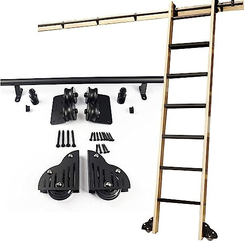 XBDLYQBD Schiebeleiter-Kit, rollende Bibliotheksleiter, Schienenschiene | Rollleitern für Bücherregale, Lager, Bar, Schrank-Set, Mobile Leiter-Hardware-Kit, Rollensystem (ohne Leiter)