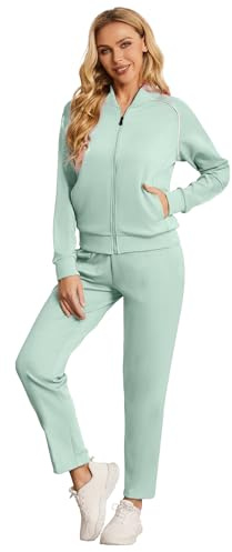 BASICDOT Tuta da jogging da donna, set lungo, tuta da allenamento, due pezzi, tuta da donna per il tempo libero, maniche lunghe con cerniera, Azzurro, S