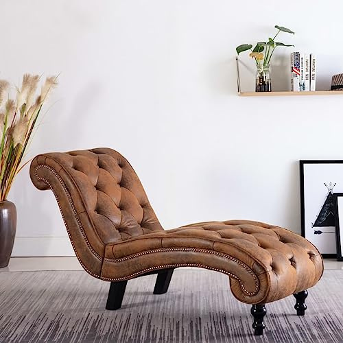 Teenpull Chaiselongue Braun Wildleder-Optik, Ergonomische Lounge für Wohnzimmer, Schlafzimmer, Maximal 110 kg, Bequemer Relaxsessel für Erwachsene