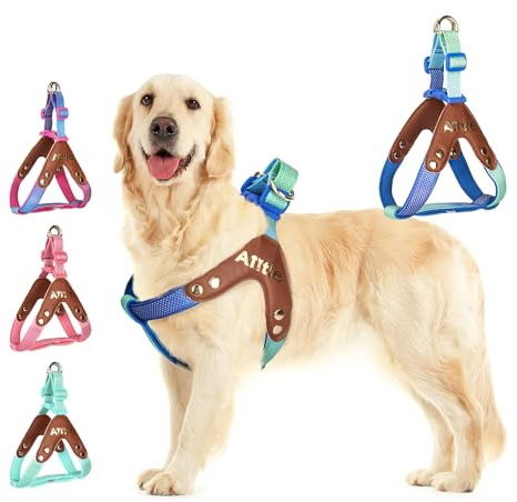 AIITLE Anti-Zug-Hundegeschirr – Atmungsaktive, verstellbare, reflektierende Polsterung, würgefreier Komfort für kleine, mittelgroße und große Hunde, Spazierengehen im Freien, Blau-Farbverlauf L