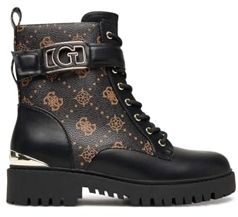 GUESS Monogram Design Stövlar, Plattformssula, Dekorativt Spänne, Svart och Brun, Svart och brun, 38 EU