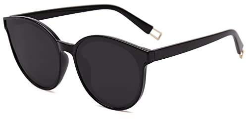 SOJOS Fashion Round Sunglasses for Women Men Oversized Vintage Shades, Black/Grey