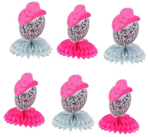 HEMOTON Set De Décorations De Fête Papier Disco avec Chapeau Cowboy Rose Vintage Boules Alvéolaires Créatives Réutilisables pour Centre De Table Et Décorations De Bureau