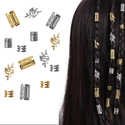 80 Stück Haarschmuck Für Zöpfe, Metall Manschetten Aluminium Schmuck Für Haar, Goldener Pirat Haarschmuck Für Zöpfe Haarringe, Dreadlocks Schmuck Für Frauen, Haarspangen Zubehör (Gold Und Silber)