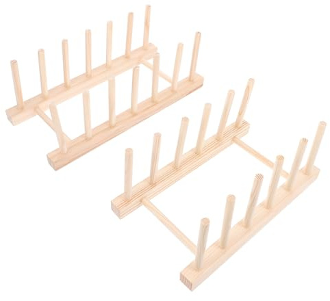Angoily 2 Piezas Estante de Madera para Platos y Cuencos con Drenaje Multifuncional para Cocina y Almacenamiento de Organizador Práctico para Hogar y Restaurante
