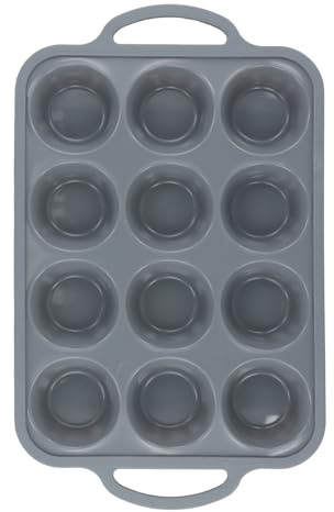 Alyxen Moule À Muffins Pour 12 Pièces,Silicone Plaque Anti-Adhésif,Plateaux À Muffins En Silicone,Avec Cadre En Métal,Poignée,Moule Pour Cupcakes, Brownies Et Gâteaux