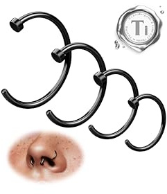 LOLIAS G23 Titan Falsk näspiercing, näsring, septum, 20G, näspiercing, hoop-set, brosk, tunn, liten, helix, näsborrspärre, piercing, ringar, hypoallergen, falsk näspiercing, ring, smycken, damer, 6MM