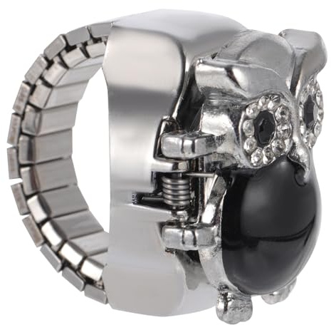 GLSTOY Vintage Fingeruhr Ring mit Eulenmotiv Elastisch Kleines Zifferblatt Versteckte Damen Uhr Dekorativer Fingerschmuck für Alltag und Geschenk