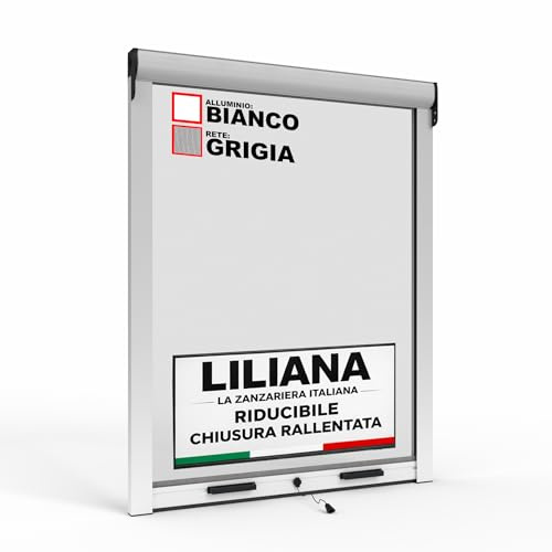 Zanzariera a Rullo LILIANA Riducibile per Finestre Con Chiusura Rallentata - Bianca RAL9010 con Rete in Fibra di Vetro Grigia - Made in italy (L 160 x H 170cm)
