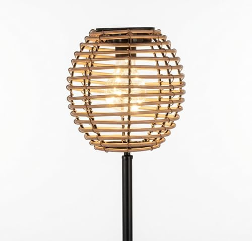 formano Solar Gartenstecker Laterne Solarleuchten für Garten & Terrasse Gartenlicht aus Metall & Rattan mit Kunststoff-Bändern Steckerleuchte Outdoor, warmweißes Licht, Höhe 80 cm, Ø 16 cm