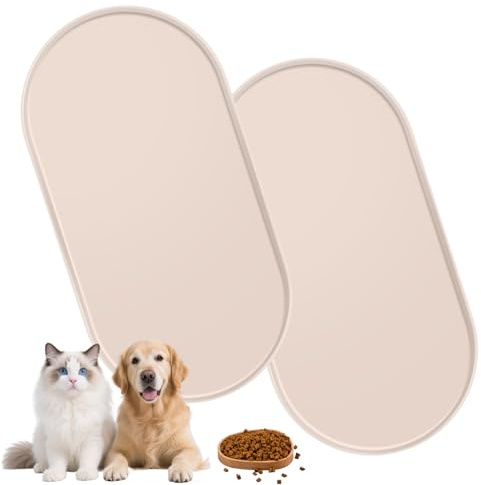 2-teiliges Set Napfunterlage Hunde und Katzen, 1.5cm Hohe Ränder zur Vermeidung von Verschüttungen, BPA-Freie Silikon Futtermatte mit Unterlage Hundenapf Haustiermatte für Futter-und Wassernäpfe