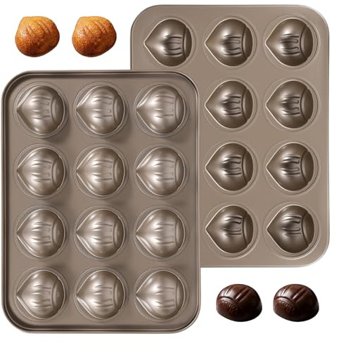 HAIJED 2Pcs Madeleines Baking Mould 12 Cavities Madeleine Mould Easy to Clean Non Stick Carbon Steel Pan for Oven Baking