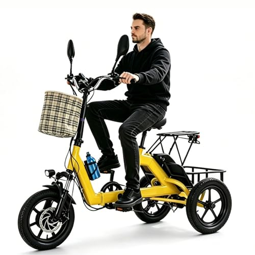 Tricycle Électrique Pour Adultes/Trike Électrique,Autonomie De 45 À 70 Km,Vélo Électrique À 3 Roues,Avec Grand Panier Et Batterie Amovible 48 V 10,4 Ah Yellow