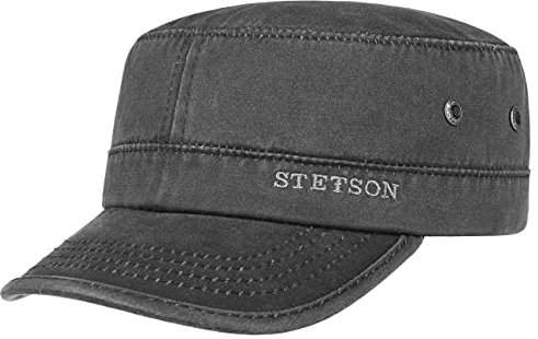 Stetson Datto Armycap Herren - Wasserabweisende Baumwollkappe - Größenverstellbar - Armymütze mit Sonnenschutz UV 40+ - Verwaschene Lederoptik (Oilskin) - Urbancap - Sommer/Winter schwarz L (58-59 cm)