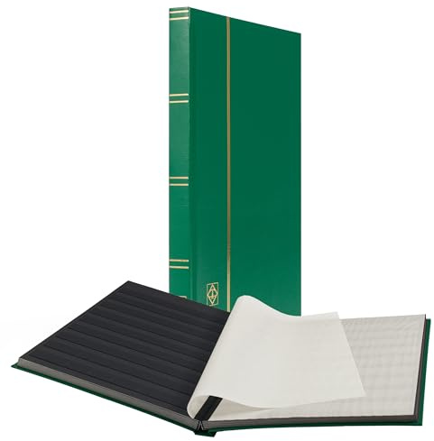 LIGHTHOUSE – “BASIC” Hard Cover Stockbook for Stamps – 32 Black Cardstock 9”x12” (A4) Pages with Clear Strips - Green