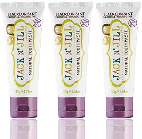 Jack N' Jill Natural Toothpaste for Kids - Fluoride Free Toothpaste, 40% Xylitol, BPA Free - Blackcurrant, 1.76 oz (Pack of 3)