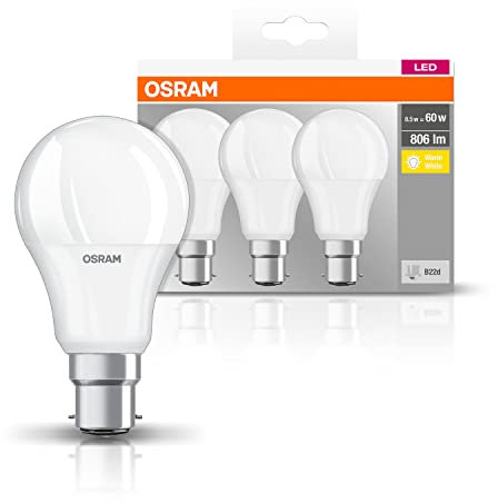 OSRAM Ampoule LED, Lot de 3 Ampoules, Blanc chaud 2700 K, Remplace les ampoules conventionnelles 60 W, Ampoules Mates