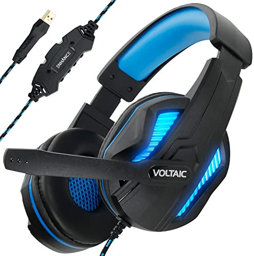 ENHANCE Cuffie da Gioco - USB Gaming Headset con Microfono, Surround Sound 7.1, LED Luce, i Controllo del Volume, Morbidi Padiglioni Auricolari - Ideale per PC, PS5, PS4