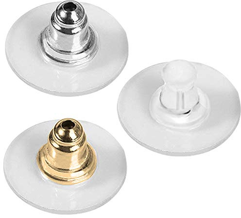 FineGood 150 Paare Kugel Clutch Ohrring Rücken Clear und Gummi Ohrring Safety Pads - Silber, Gold, klar