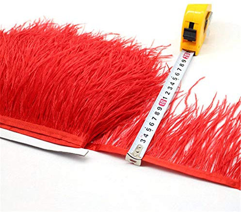 Ribete de plumas de avestruz de calidad para artesanía en vestidos y sombreros. 36 colores disponibles. Color rojo, 5 metros