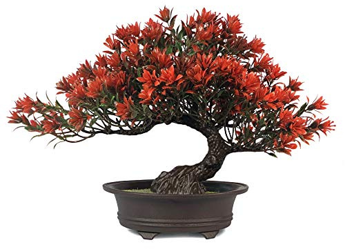 yoerm Artificial Bonsai Tree Fake Plants for Home Decor, Living Room Bathroom Bookshelf Entryway Table Wall Shelf Modern Farmhouse Decor, 9.5 Tall, Red
