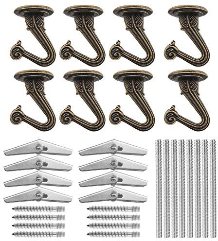 Lot de 8 crochets de plafond robustes en bronze avec vis en acier, boulons, vis à tête double et ailes à bascule à ressort pour suspension de lampe de plafond