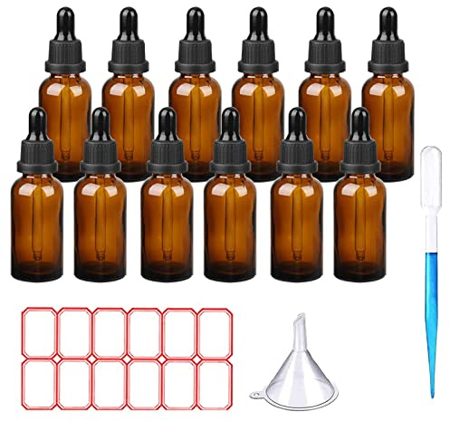 TUAKIMCE 12 x 30ml Pipettenflasche mit Glaspipette Braunglasflaschen Apothekerflaschen mit Tropfpipette Tropfflasche Set für ätherische Öle, Parfüm Öle, Flüssige Farbstoffe Aromatherapie
